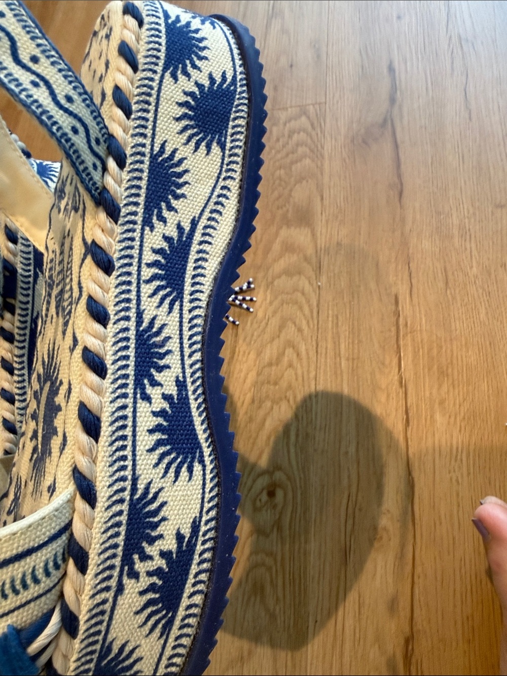 Farm Rio Blue & Cream Boho Rope Lace-Up Sandals - Picture 5 of 6